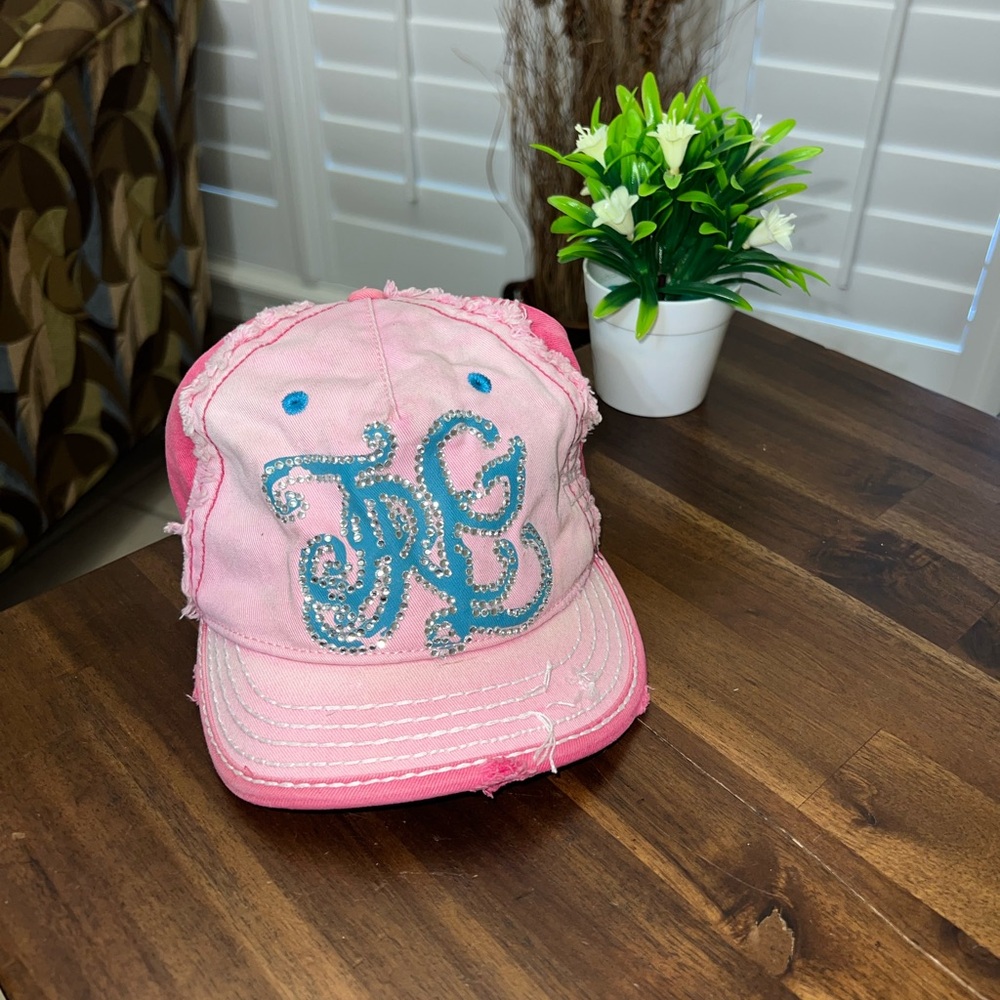 Vintage True Religion Hat Cap with Leather Accents and ‎ Rhinestones pink